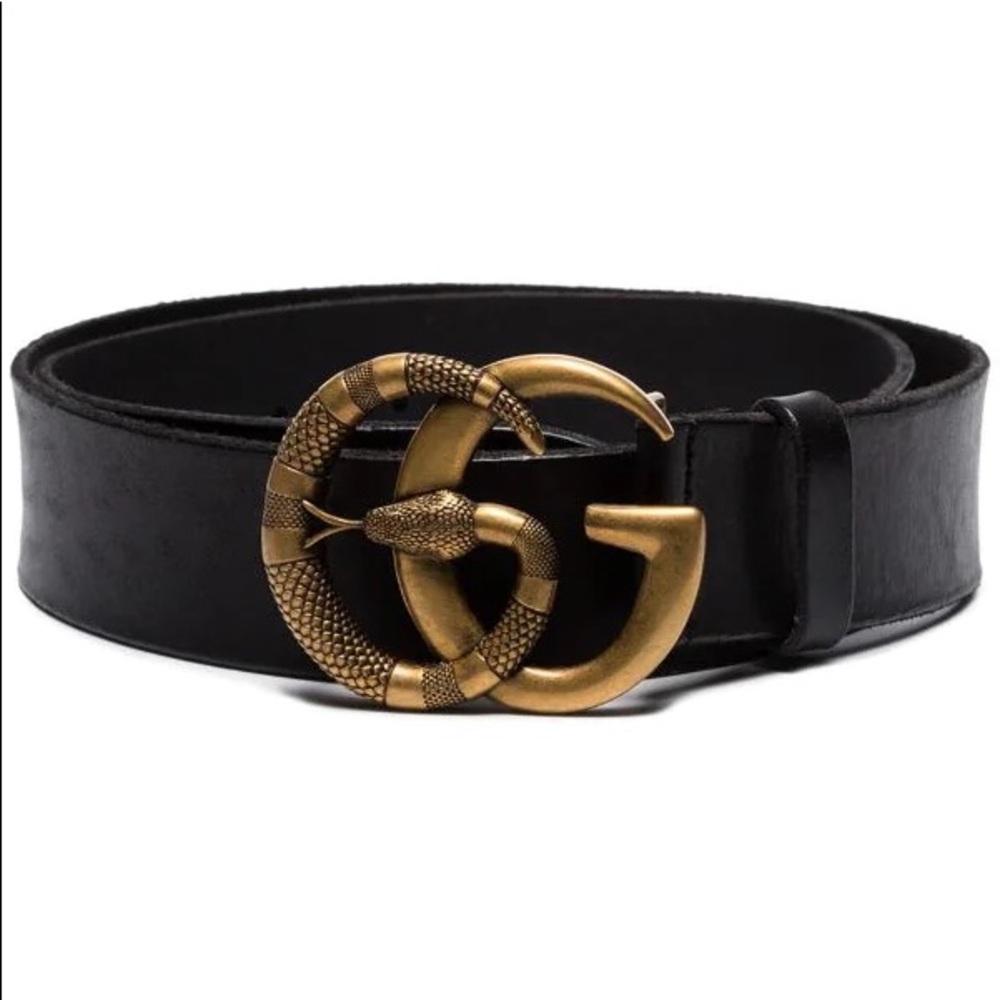 Gucci Leather belt with Double G buckle with snake